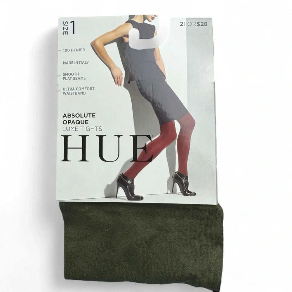 HUE Absolute Opaque Luxe Tights Womens Size 1 Army Green‎ NWT